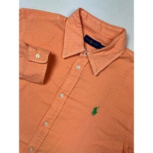 Ralph Lauren Large Button Down Orange Button Shirt Green Pony Logo Checkered